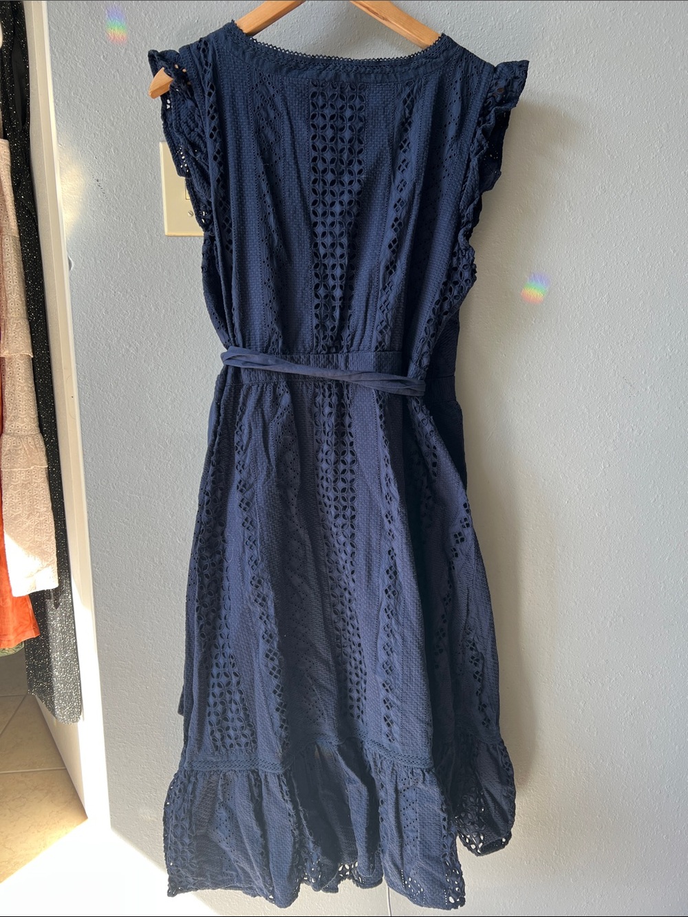 J CREW ALL OVER EYELET NAVY WRAP MIDI DRESS - Picture 11 of 11